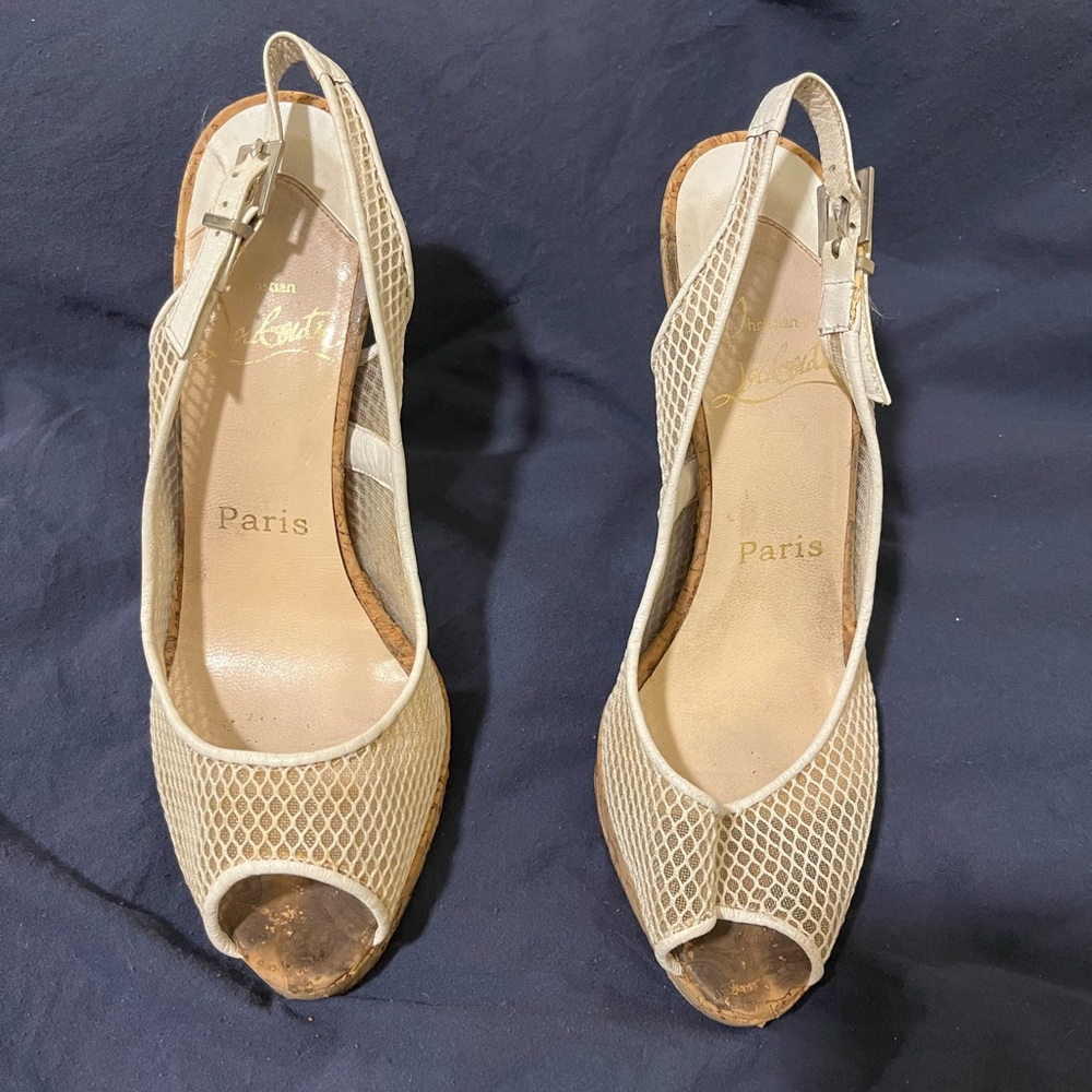 Christian Louboutin Beige Mesh Peep-Toe Women's Shoes